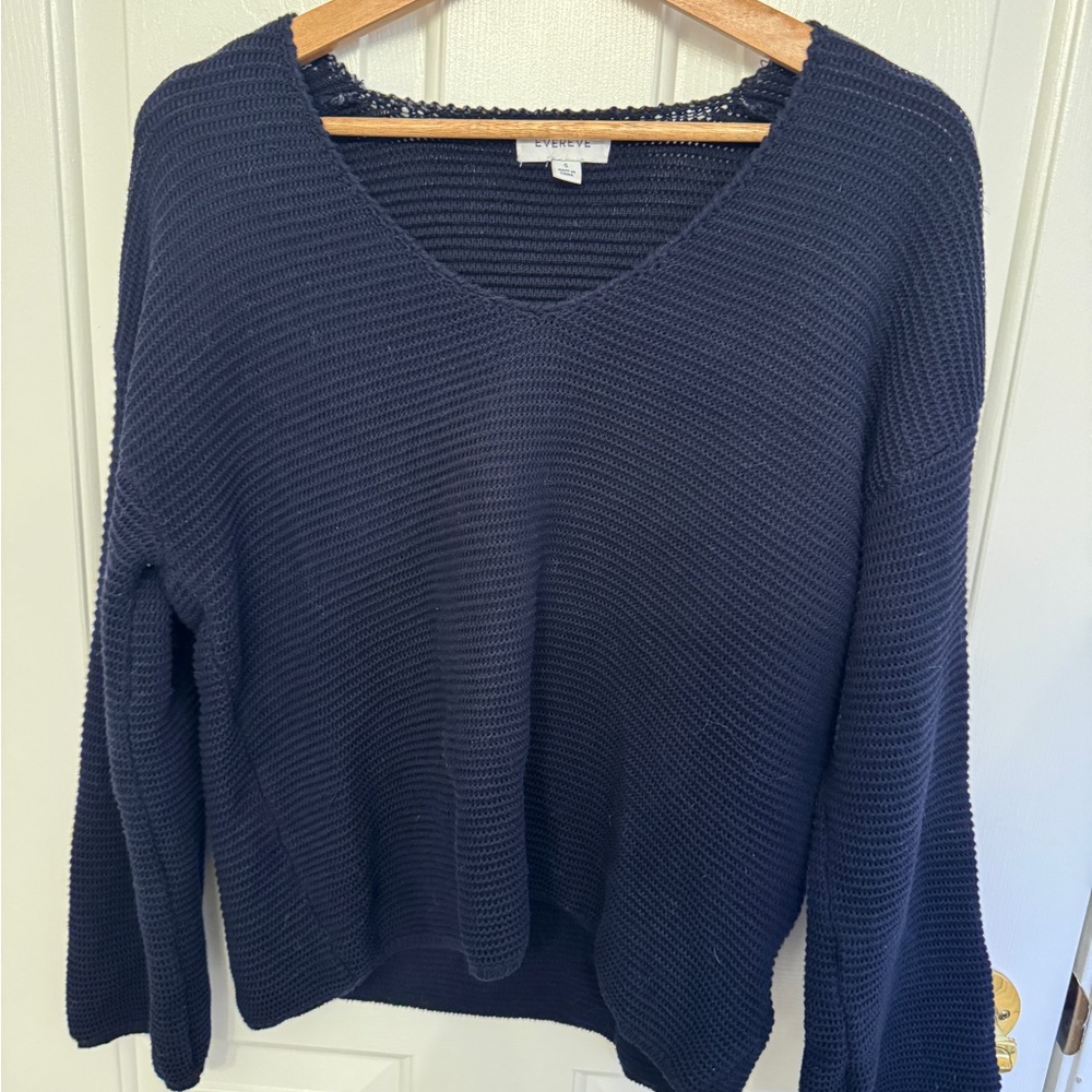 Evereve Navy Blue V-Neck Waffle Knit Sweater